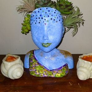Hand Painted Mermaid Doll Head Planter